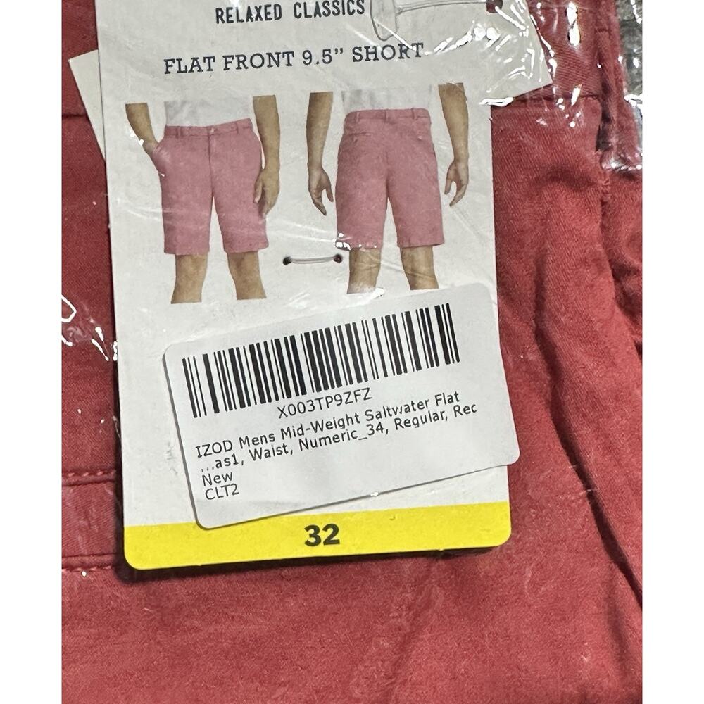 IZOD Mens Mid-Weight Saltwater Flat Front Stretch Chino Short, Red, 32 - Picture 3 of 3